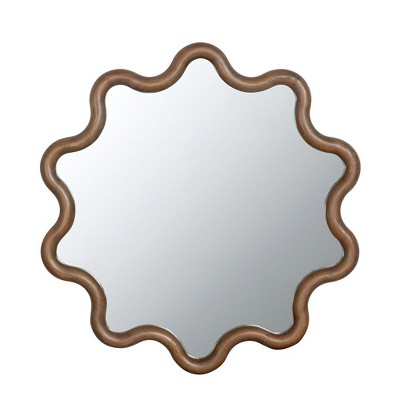 CAVINAS Novelty Wall Mirrors with Unique Frame,Farmhouse Wooden Accent Wall-Mounted Mirror,Decorative Mirror for Living Room,Entryway