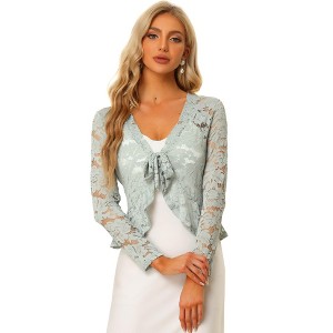 INSPIRE CHIC Women's Tie Front Ruffled Hem Floral Lace Sheer Crop Bolero Shrug - 1 of 4