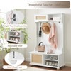 Vynxaria White Casual Style Freestanding Coat Rack with Rattan Door Shelves, Shoe Cabinet 4 Hooks, Ideal for Hallways Entrances - 3 of 4