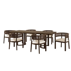 Christopher Knight Home Braxton 7pc Modern Rubberwood and Upholstered Dining Set Beige/Walnut - 1 of 4