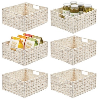 mDesign Woven Farmhouse Pantry Food Storage Bin Basket Box - 3 Pack - Gray Ombre