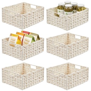 mDesign Woven Farmhouse Pantry Food Storage Bin Basket Box - 3 Pack - Gray Ombre - 1 of 4