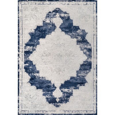 Ivory and Navy Synthetic Flat Woven 8' x 10' Area Rug