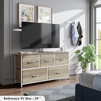 Fabric Dresser for Bedroom, Wide 5-Drawer Chest of Drawers with Storage Organizer Unit