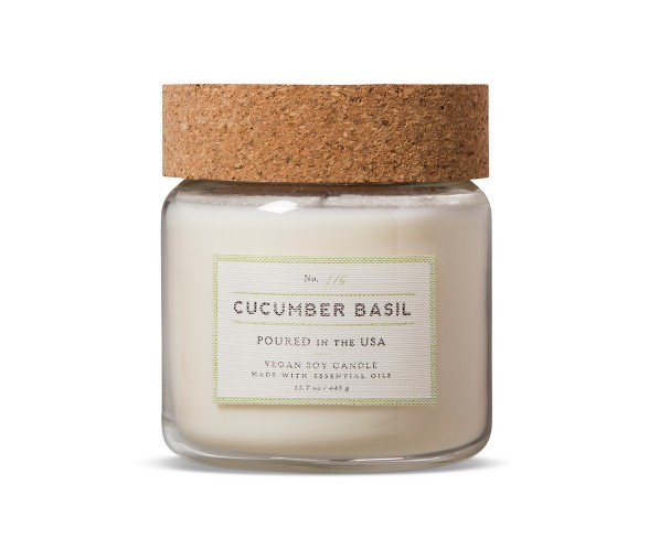 Cork Lid Jar Candle 15.7oz - Cucumber Basil