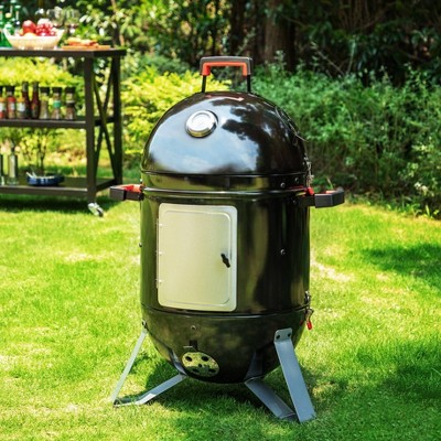 Captiva Designs 18" Vertical Dual Layer Charcoal Smoker Grill with Porcelain-Enameled Smoking Chamber GR14 Black: Outdoor Cooking