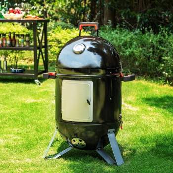 Captiva Designs 18" Vertical Dual Layer Charcoal Smoker Grill with Porcelain-Enameled Smoking Chamber GR14 Black