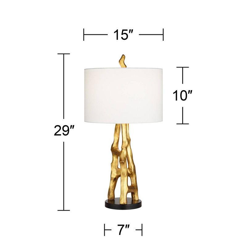 Possini Euro Design Organic Modern Table Lamps 29" Tall Set of 2 Gold Sculpture White Drum Shade for Bedroom Living Room Bedside Office House Home, 4 of 10