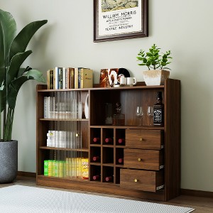 Ridstar 47.24 in. W Freestanding Countertop Storage Cabinet with 2 Striped Glass Sliding Doors-Brown - 1 of 4