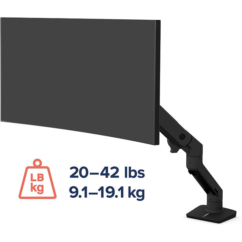 Ergotron HX Single Ultrawide Monitor Arm, VESA Desk Mount for Monitors Up to 49 Inches, 20 to 42 lbs - Black (45-475-224), 4 of 7
