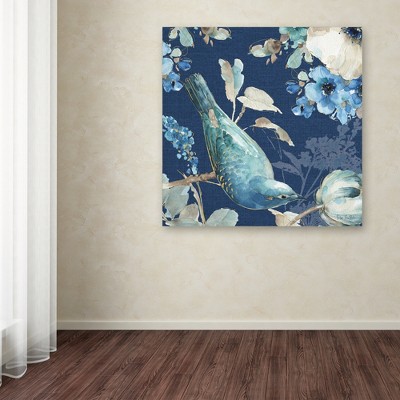 Indigold Blue Bird Canvas Art with Floral Design