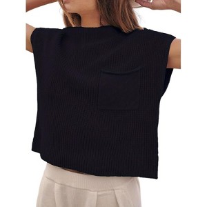 Soft Fabric Breathable Stretchy Turtleneck Knitted Sleeveless Crop Top Fall Winter Fashion - 1 of 2