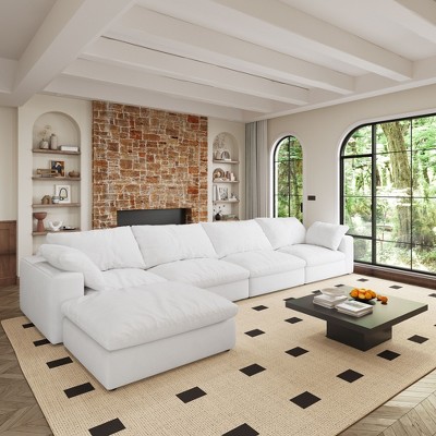 Cloud Modular Sectional Sofa 160" Down Filled Comfort L Shaped Sofa Couch,4 Seater and 1 ottoman