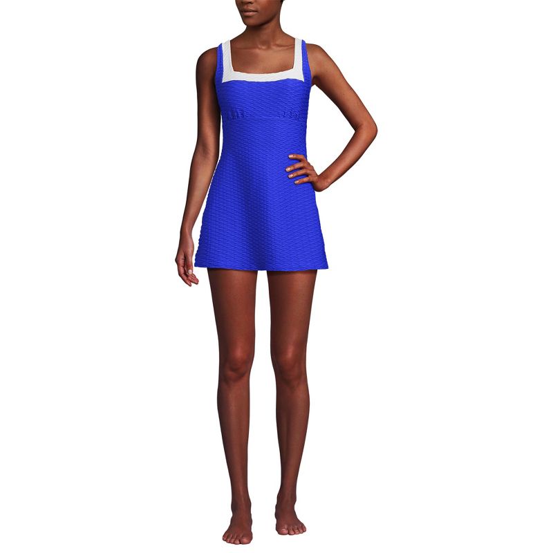 Lands' End Women's Texture Square Neck Swim Dress Adjustable Straps, 1 of 6