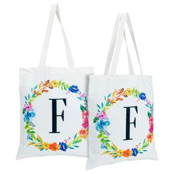 2 Pack Monogrammed Initial Tote Bags, Reusable Grocery Bag for Women, Embroidered, White, 29 in.