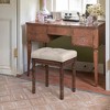 Itopfox Upholstered Fabric Vanity Bench Seat, Makeup Stool, Square Tufted Ottoman with Carved Dark Brown Legs for Bedroom Living Room, Linen - 2 of 4