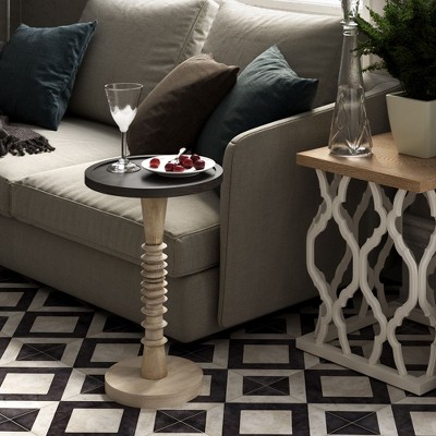 JIONJOY Classic Pedestal Side Table - Rustic Tray Top End Table for Living Room, Bedroom or Entryway