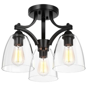 Costway 3-Light Semi Flush Mount Ceiling Light Fixture Vintage Clear Glass Pendant Lamp - 1 of 4