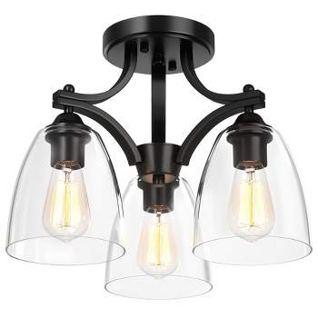 Tangkula Ceiling Light Fixture, 3-Light Semi Flush Mount Ceiling Lamp with Glass Shade, Vintage Ceiling Chandelier Light