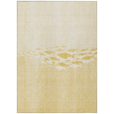 Gold Yellow And Wheat Nautical Washable Indoor Outdoor Area Rug