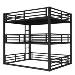 TopComfy Beds Queen over Full XL over Queen Bunk Bed Metal Triple Bunk Bed with Safety Guardrails duty Bunk Bed for Bedroom, Black, 63"*78.7"*139.55" - 1 of 4