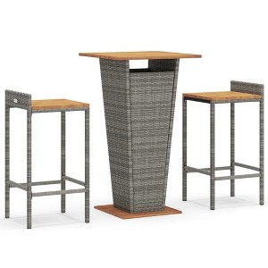 vidaXL Patio Bar Set Kitchen Bar Table Set Poly Rattan and Solid Wood Acacia - Gray 2-Piece - 1 of 4