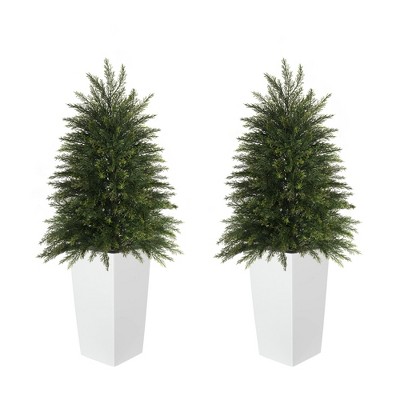Vitalismo 4ft Artificial Cedar Topiary Trees Faux Cypress with Planter for Indoor/Outdoor UV Protection Christmas Trees Home Decor Set of 2