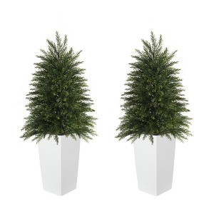 Vitalismo 4ft Artificial Cedar Topiary Trees Faux Cypress with Planter for Indoor/Outdoor UV Protection Christmas Trees Home Decor Set of 2 - 1 of 4