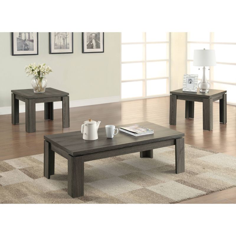 3pc Cain Wood Coffee Table Set Weathered Gray - Coaster, 3 of 6