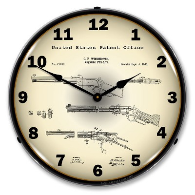 Collectable Sign & Clock | Winchester Lever Action Rifle 1866 Patent LED Wall Clock Retro/Vintage, Lighted