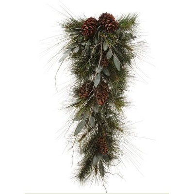 Allstate Floral 34" Eucalyptus Twig and Pine Cone Christmas Teardrop Swag - Unlit