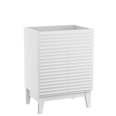 ROOMTEC 24 in. Bathroom Vanity, Mid-Century Cabinet with 2 Soft-Close Doors, Freestanding, Wood Grain Laminate, Walnut (Sink Not Included)
