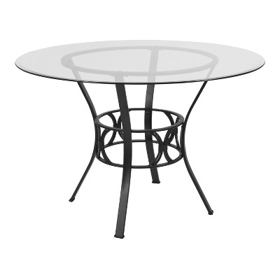 Emma And Oliver 45'' Round Glass Dining Table With Black Metal Frame ...