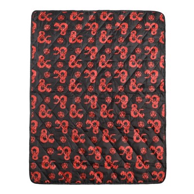 Dungeons & Dragons Ampersand Logo AOP Black Waterproof Quilted Camping Picnic Outdoor Blanket