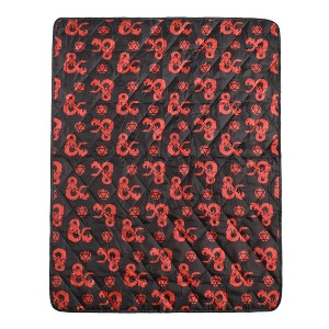 Dungeons & Dragons Ampersand Logo AOP Black Waterproof Quilted Camping Picnic Outdoor Blanket - 1 of 4