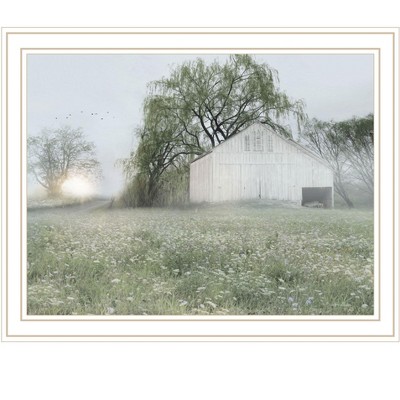 HomeRoots Green Country Morning White Framed Print Wall Art