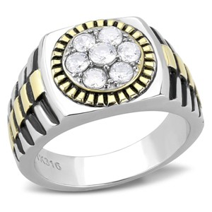 Slickblue Two-Tone Gold IP Stainless Steel Ring with Clear CZ, Women’s Band Ring, Multicolor, Sizes 8-13 - 1 of 4