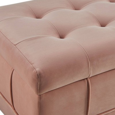 Blush Velvet Tufted Storage Bench with Rubberwood Legs