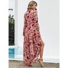 Coolmee Women's Casual Boho Deep V Neck Long Sleeve Maxi Dress - 3 of 4