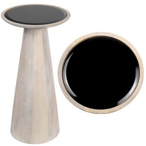 JONATHAN Y Linden 21.5" Farmhouse Industrial Mango Wood Drink Table with Round Black Glass Top & Cone Pedestal Base - 1 of 4