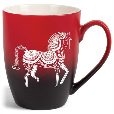 Elanze Designs 12 Ounce Vibrant Two Toned Ombre Ceramic Tea Coffee Cup Mug Red Black Majestic Floral Horse