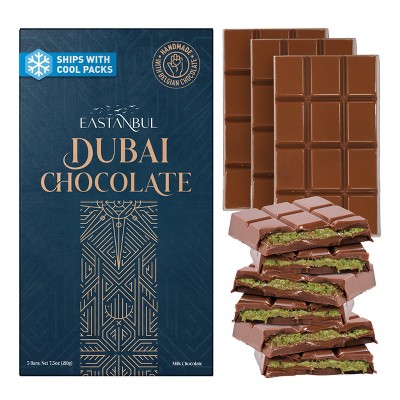 Eastanbul Dubai Chocolate Bar Pistachio, Viral Candy, 3 Pieces x Each 2.5oz