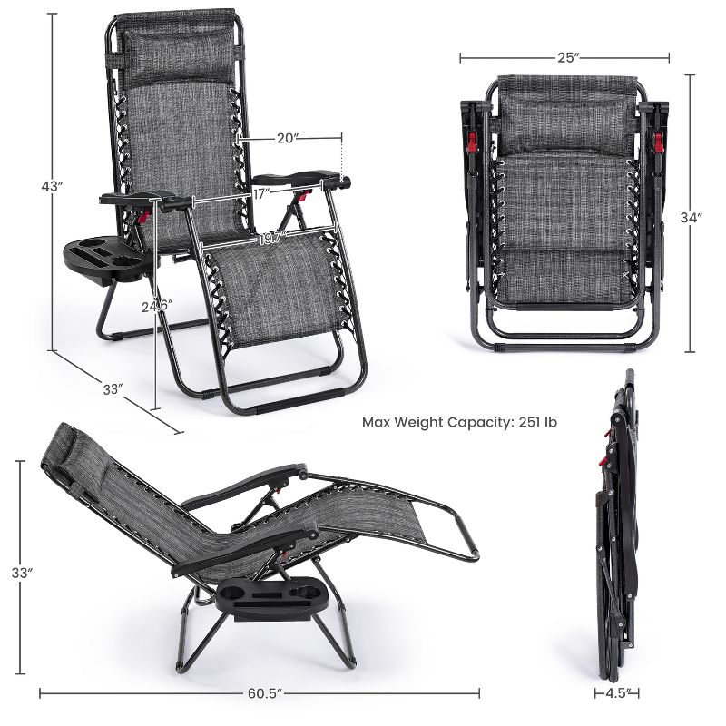 Yaheetech Set of 2 26in Outdoor Zero Gravity Chair Patio Lounge Camping Chair, 3 of 8