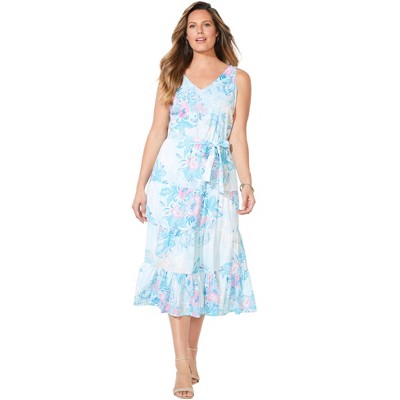 Catherines Women's Plus Size Liz&Me V-Neck Tier Midi Dress