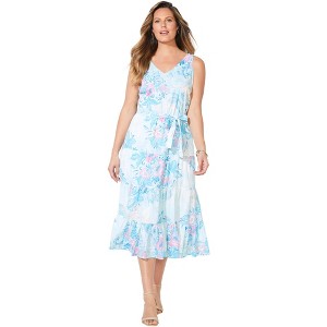 Catherines Women's Plus Size Liz&Me V-Neck Tier Midi Dress - 1 of 4