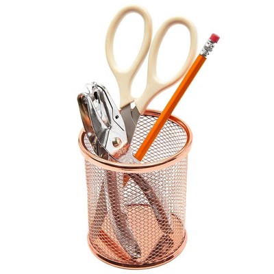 Rose Gold Mesh Desk Organizer Set with Pen, Note, and Card Holders
