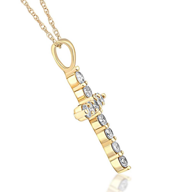 Pompeii3 1/2ct Yellow Gold Diamond Cross Pendant 14K Necklace, 2 of 5