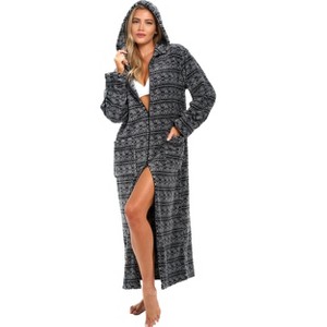 ADR Women's Zip Up Robe with Hood, Women's Long Zipper Robe, Warm Cozy Hooded Bathrobe - 1 of 4