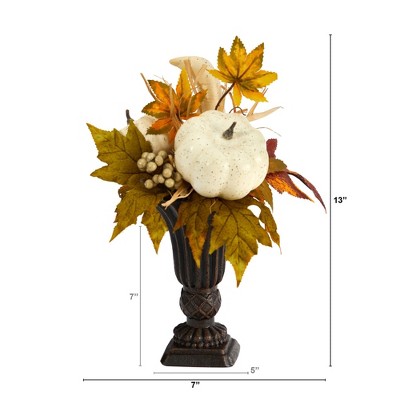 13-inch Fall Pumpkin and Berries Artificial Arrangement in Decorative Urn
