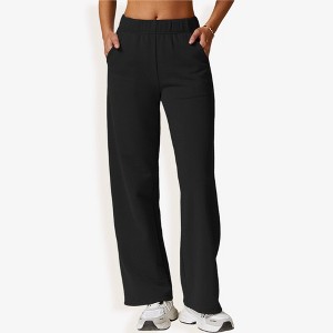 Anna-Kaci Active Women's Elastic Waist Wide Leg Sweatpants with Pockets for Lounge and Casual Wear - 1 of 4